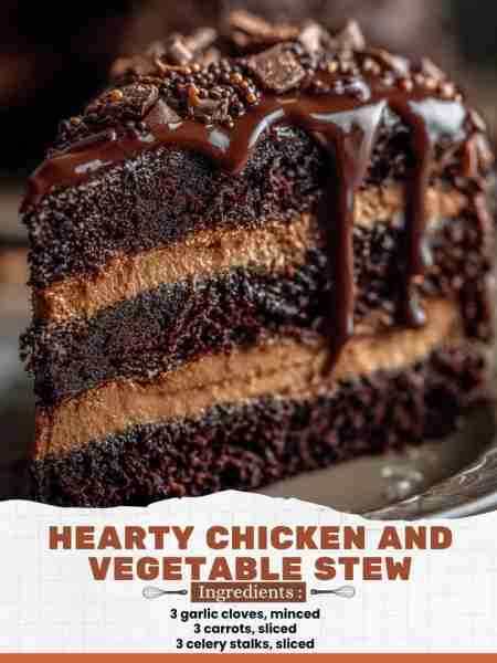 Hearty Chicken and Vegetable Stew Ingredients: 3 garlic cloves, minced 3 carrots, sliced 3 celery st...
