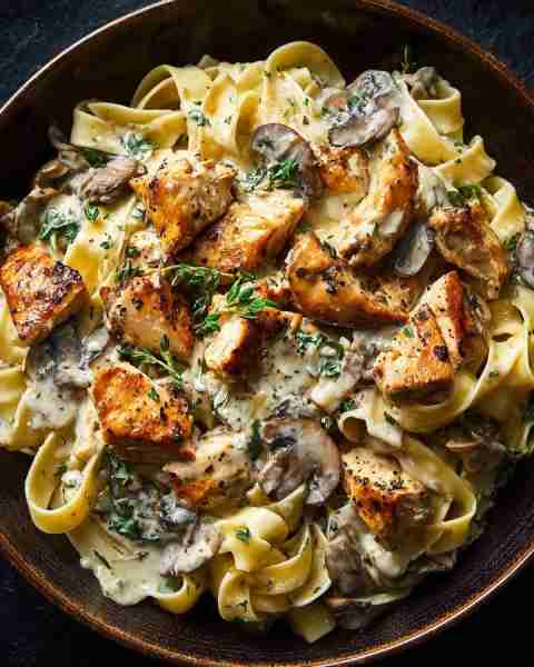 🍄 Creamy Chicken Mushroom Tagliatelle 🍗🧄🌿 Prep time: 15 minutes Cook time: 25 minutes Servings:...