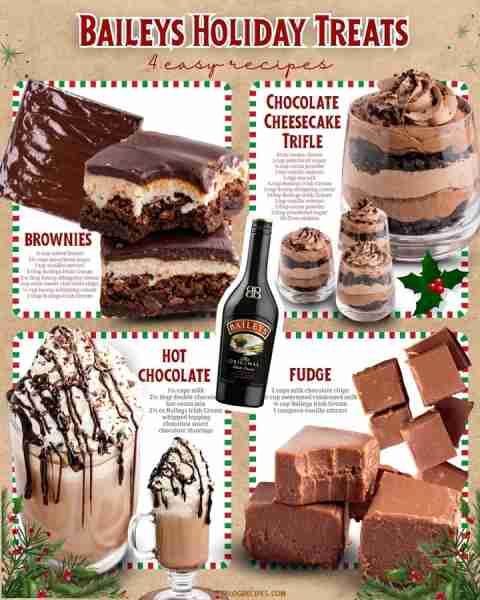 Bailey's Holiday Treats 🍫🥂 rich, boozy & irresistible! 1️⃣ BAILEYS BROWNIES 1 box brownie mix (plu...