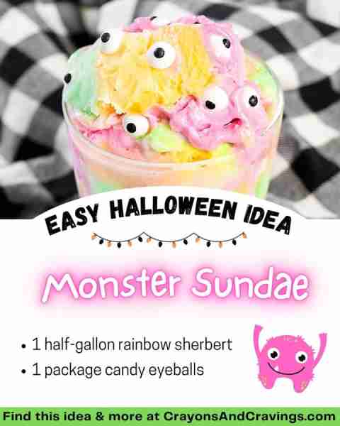 2-INGREDIENT MONSTER SHERBET SUNDAES make a fun and easy Halloween treat for kids -- and they take j...