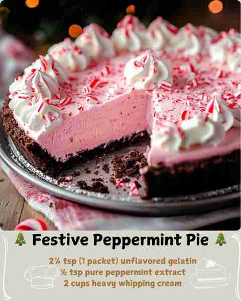 🎄 Festive Peppermint Pie 🎄 Ingredients: For the Crust: 9 oz crisp chocolate cookies (such as choco...