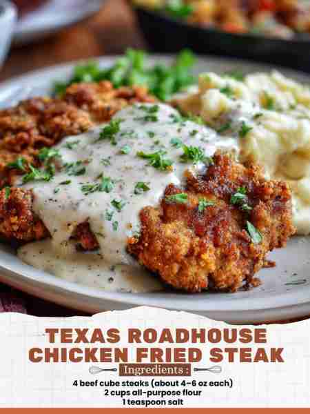 Texas Roadhouse Chicken Fried Steak Ingredients: 4 beef cube steaks (about 4–6 oz each) 2 cups all-p...