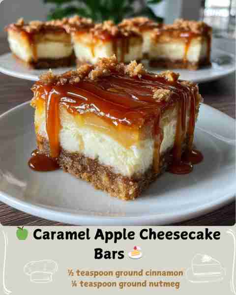 🍏 Caramel Apple Cheesecake Bars 🍰 Ingredients For the Shortbread Crust: 2 cups (250 g) all-purpose...