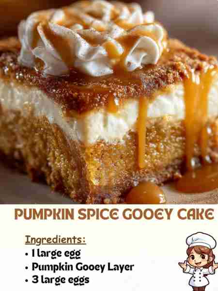 Pumpkin Spice Gooey Cake Ingredients 1 large egg Pumpkin Gooey Layer 3 large eggs ...... Full Recipe...