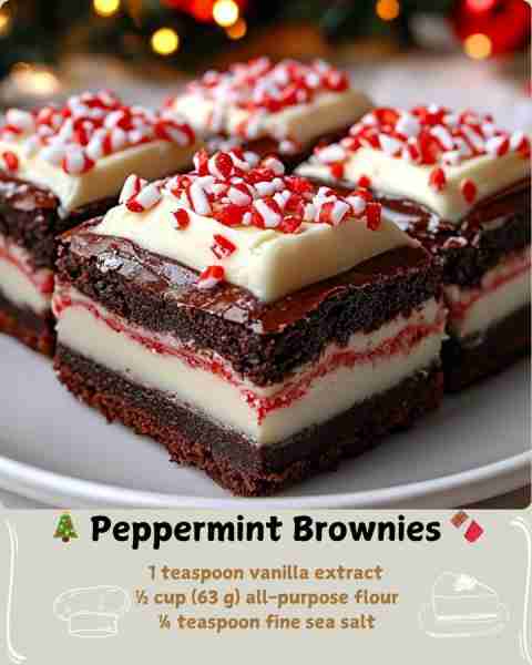 🎄 Peppermint Brownies 🍫 Ingredients For the Brownie Base: ½ cup (113 g) unsalted butter 4 oz (113...