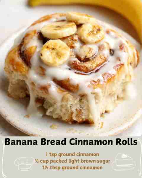 🍌 Banana Bread Cinnamon Rolls 🍌 Ingredients: For the Dough: 1 cup mashed ripe banana (about 2 medi...