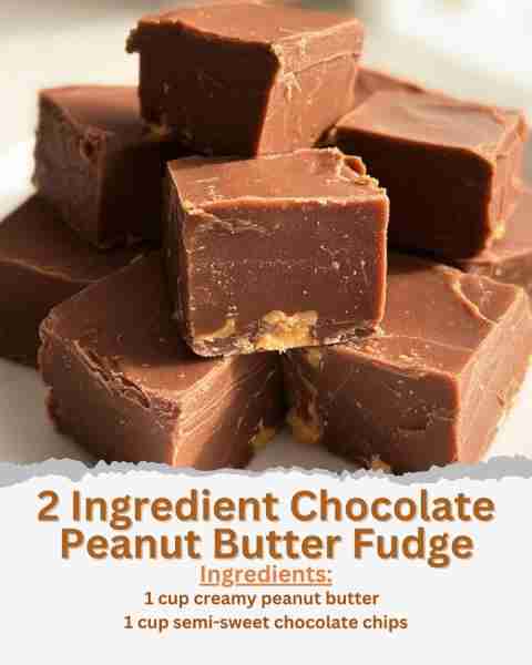2 Ingredient Chocolate Peanut Butter Fudge Ingredients: - 1 cup creamy peanut butter - 1 cup semi-sw...