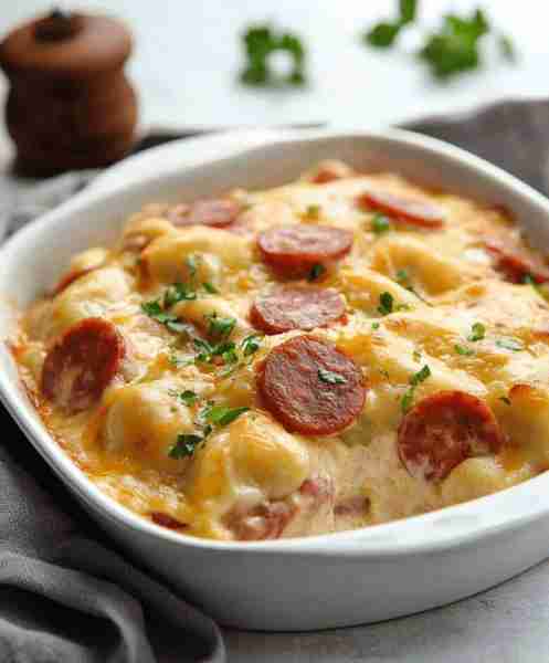 Crockpot Pierogi Casserole With Kielbasa Ingredients Frozen pierogies Kielbasa (sliced) Cream of mus...
