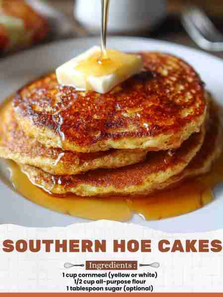 Southern Hoe Cakes Ingredients: 1 cup cornmeal (yellow or white) 1/2 cup all-purpose flour 1 tablesp...