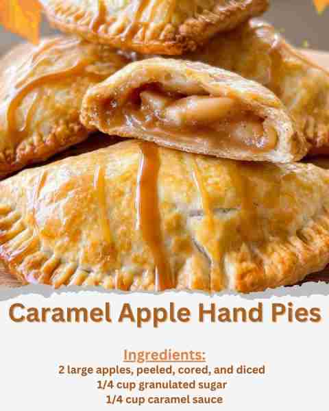 Caramel Apple Hand Pies Ingredients: - 2 large apples, peeled, cored, and diced - 1/4 cup granulated...