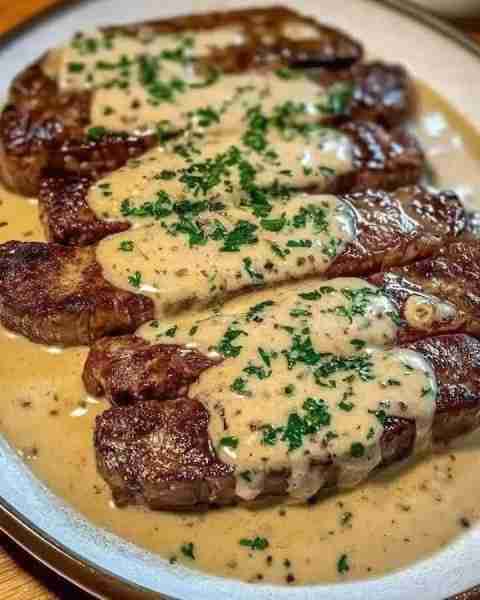 Juicy Steak with Creamy Garlic Sauce Ingredients: @topfans - 4 beef steaks (sirloin or ribeye) - 2 t...