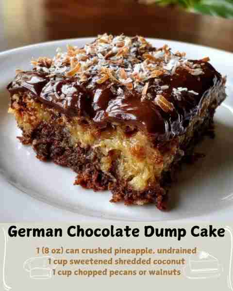 🍫 German Chocolate Dump Cake 🍰 Ingredients 1 (18.25 oz) box German chocolate cake mix (dry, not pr...