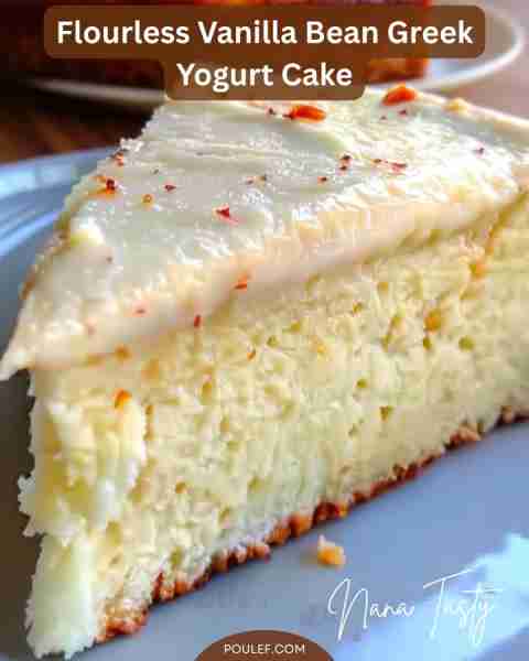 This Flourless Vanilla Bean Greek Yogurt Cake is soft, lightly sweet, and full of vanilla flavor. Ma...