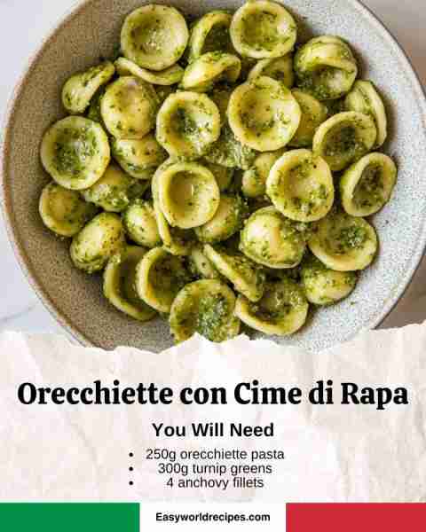 🥦🇮🇹 Orecchiette con Cime di Rapa Ingredients: 9 oz (250 g) orecchiette pasta 10.5 oz (300 g) turnip...