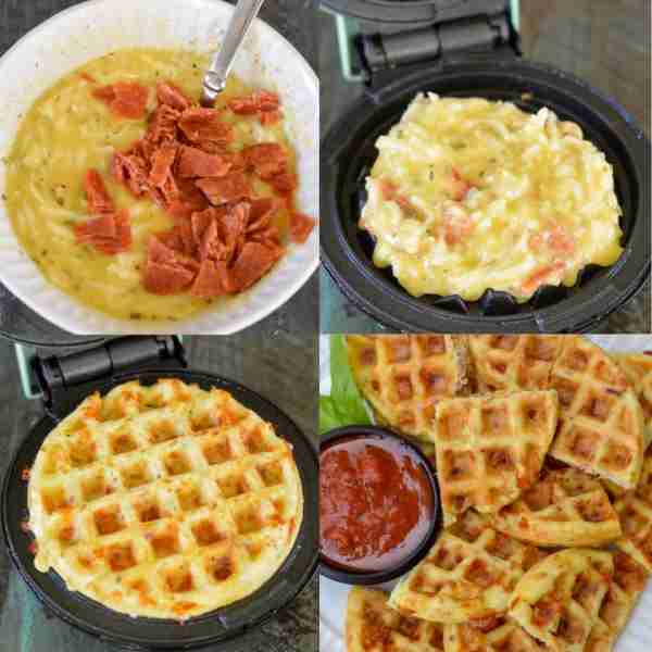 Enjoy these cheesy Pepperoni Pizza Chaffles for just 2 net carbs each!