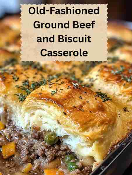 Old-Fashioned Ground Beef and Biscuit Casserole Ingredients: - 1 pound ground beef - 1 onion, choppe...