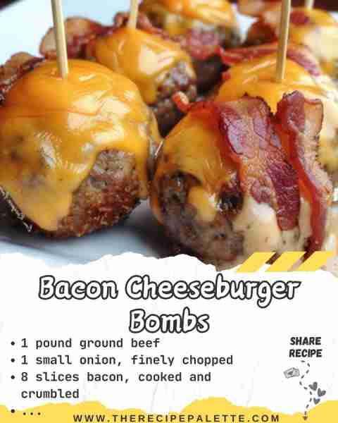 Bacon Cheeseburger Bombs 💣🍔 Ingredients - 1 pound ground beef - 1 small onion, finely chopped - 8...