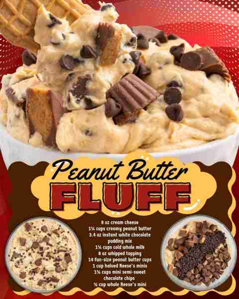 REESE'S PEANUT BUTTER FLUFF!! (Dessert Dip) Ingredients: 8 oz cream cheese 1¼ cups creamy peanut but...