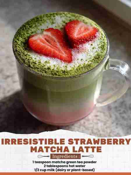 Irresistible Strawberry Matcha Latte Ingredients: 1 teaspoon matcha green tea powder 2 tablespoons h...