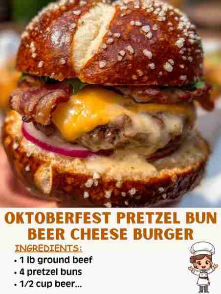 🍔🥨 Oktoberfest Pretzel Bun Beer Cheese Burger – A Festive Bite of Flavor! Ingredients: 1 lb ground...