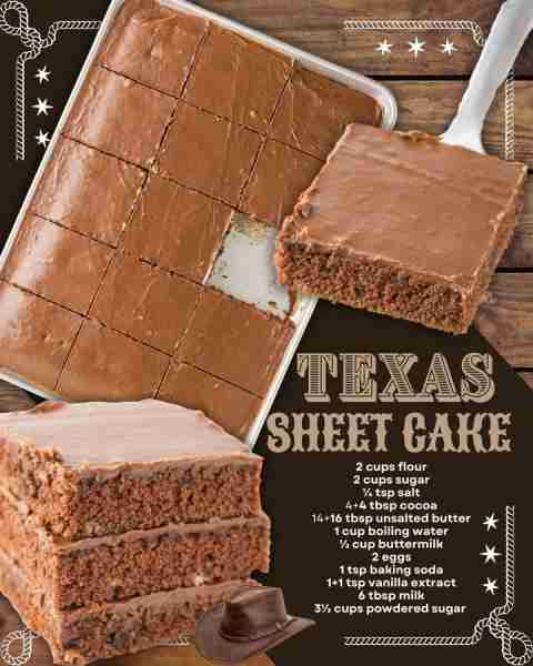 TEXAS SHEET CAKE - classic southern dessert! 2 cups flour 2 cups sugar ¼ tsp salt 4+4 tbsp cocoa 14+...