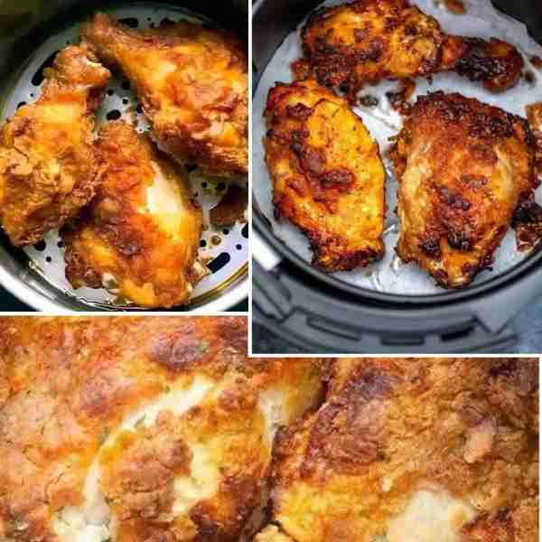 Oh so good ! Air fried chicken thighs. Marinate in olive oil, lemon juice , garlic, salt, pepper, or...