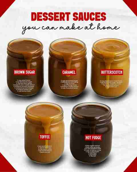 DESSERT SAUCES 🍯🍫 sweet, rich & easy to make at home! 1️⃣ BROWN SUGAR SAUCE ⅓ cup salted butter (s...