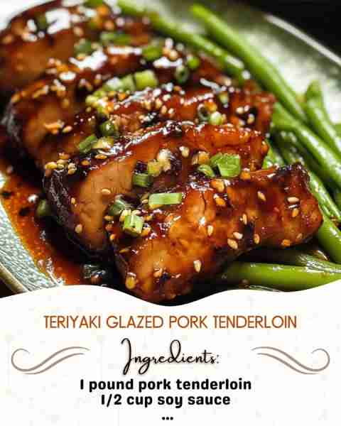 Teriyaki Glazed Pork Tenderloin Ingredients: 1 pound pork tenderloin 1/2 cup soy sauce 1/4 cup bro...