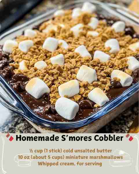🍫 Homemade S’mores Cobbler 🍫 Ingredients 5 oz (1 small box) cook-and-serve chocolate pudding mix 3...