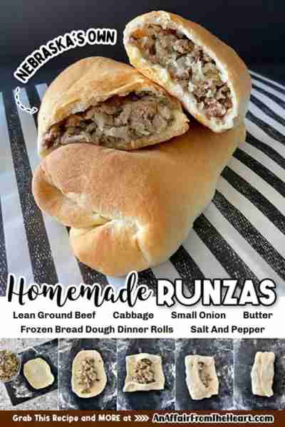 Nebraska’s Famous Runzas! 💖 A bread dough pocket, made with frozen bread dough, stuffed with cabbag...