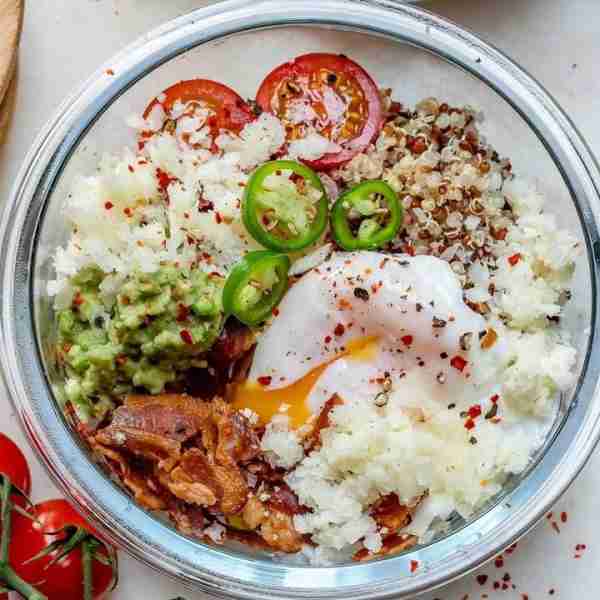 Loaded Quinoa Poached Egg Breakfast Bowls
