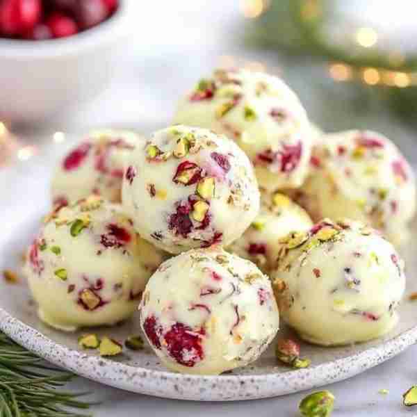 Cranberry Pistachio White Chocolate Truffles Ingredients: 1 cup white chocolate chips or finely cho...