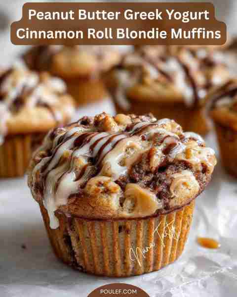Healthy Peanut Butter Greek Yogurt Cinnamon Roll Blondie Muffins with Gooey Centers Ingredients: 1/2...