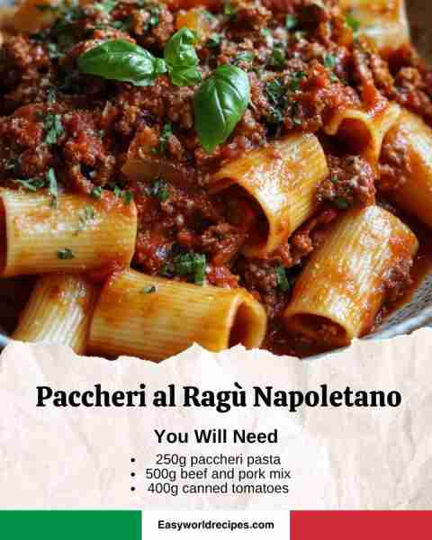 🍖🇮🇹 Paccheri al Ragù Napoletano Ingredients: 9 oz (250 g) paccheri pasta 1.1 lb (500 g) ground beef...