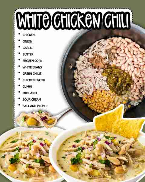 🐔 WHITE CHICKEN CHILI RECIPE This soup will warm you up and comes together fast! PRINTABLE RECIPE B...