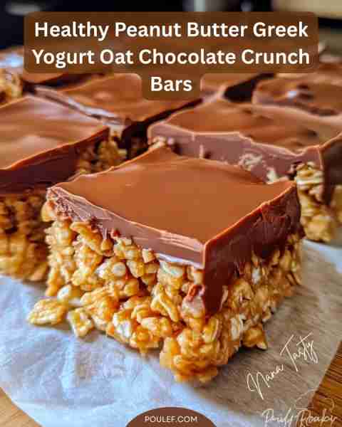 Healthy Peanut Butter Greek Yogurt Oat Chocolate Crunch Bars Ingredients: 1½ cups rolled oats ½ cup...