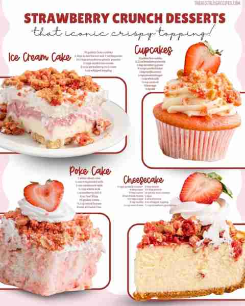 STRAWBERRY CRUNCH DESSERTS 4 WAYS -- sweet, creamy & totally irresistible! 1️⃣ STRAWBERRY SHORTCAKE...