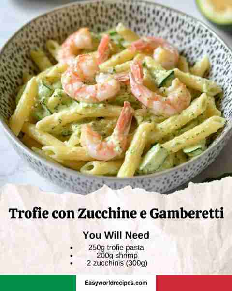 🦐🇮🇹 Trofie con Zucchine e Gamberetti Ingredients: 9 oz (250 g) trofie pasta 7 oz (200 g) shrimp, pe...