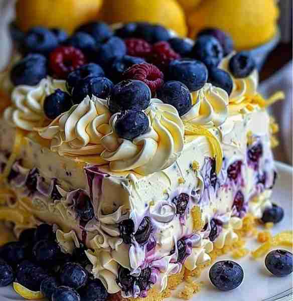 🍋 No-Bake Lemon Dazzling Blueberry Cream Cake Cool, creamy, fruity, and no oven required! 🌿 Ingred...