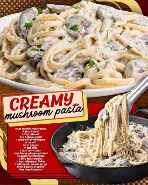 CREAMY MUSHROOM PASTA! 16 oz cremini mushrooms 4 tbsp butter 1 tbsp olive oil 3 to 4 cloves garlic 1...
