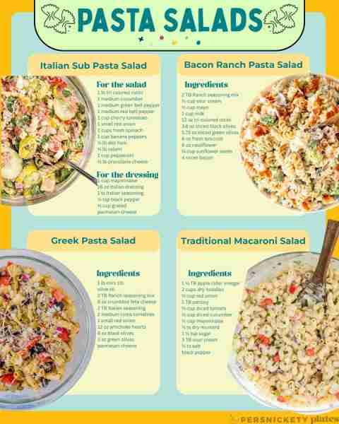☀️ SUMMER PASTA SALADS ☀️ Hoagie Sub Pasta Salad 1 lb tri colored rotini 1 medium cucumber 1 medium...