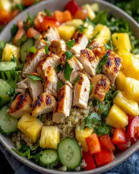 Tropical Hawaiian Chicken Salad with Quinoa and Pineapple Ingredients 1⁄3 cup light coconut milk (ca...