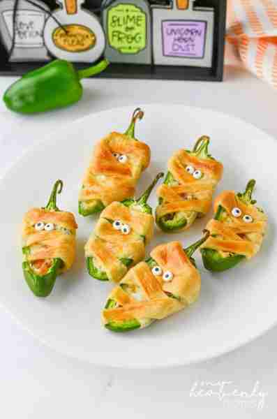 Mummy Jalapeno Poppers Love these for Halloween https://myheavenlyrecipes.com/mummy-jalapeno-poppers...