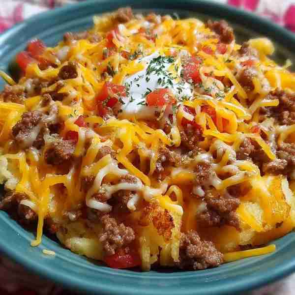 Taco Hashbrown Casserole in Crockpot Brown 1 lb of ground beef or turkey, season with taco mix In a...