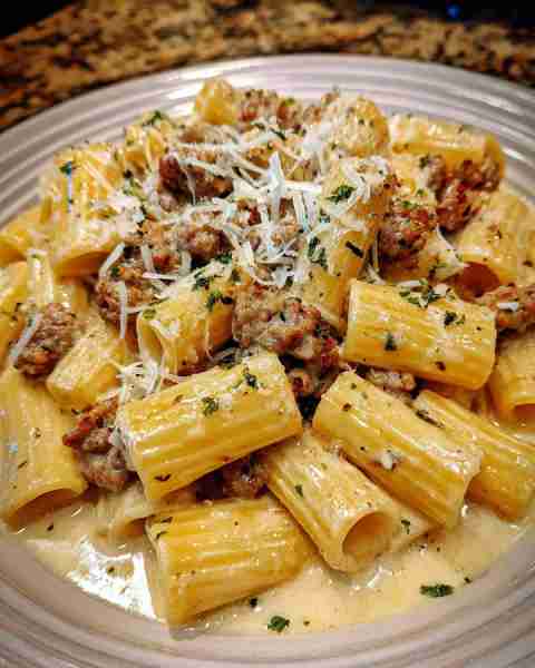 Garlic Sausage Alfredo Rigatoni Ingredients: 1 pound rigatoni pasta 1 pound Italian sausage, removed...