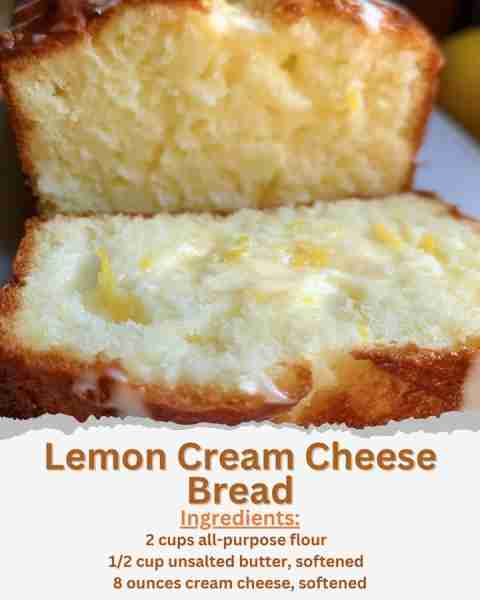 Lemon Cream Cheese Bread Ingredients: - 2 cups all-purpose flour - 1 teaspoon baking powder - 1/2 te...