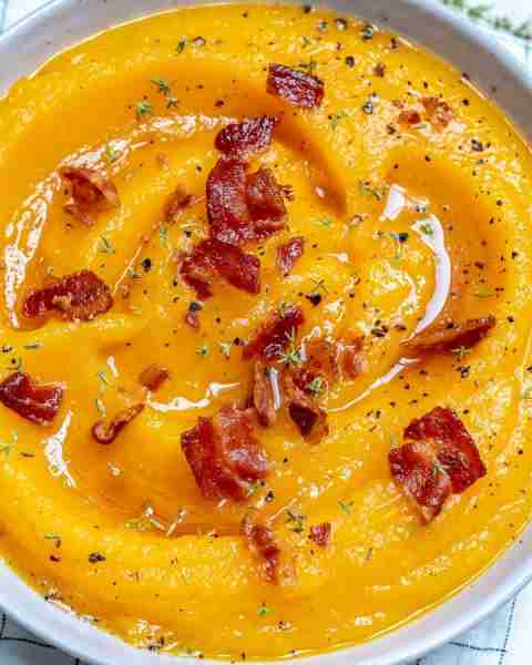 Autumn and holiday-ready with this delicious side! <3 Mashed Maple Butternut Squash with Crumbled Ba...