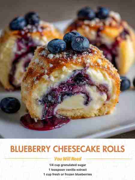 Blueberry Cheesecake Rolls Ingredients: ¼ cup granulated sugar 1 teaspoon vanilla extract 1 cup fres...