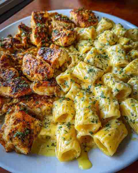 Garlic Butter Chicken Rigatoni with Velveeta Cheese Sauce Ingredients: 1 pound rigatoni pasta 2 poun...