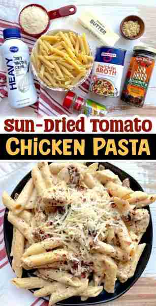 Creamy Sun-Dried Tomato Chicken Pasta Ingredients 2 cups penne pasta 1 pound boneless chicken breast...